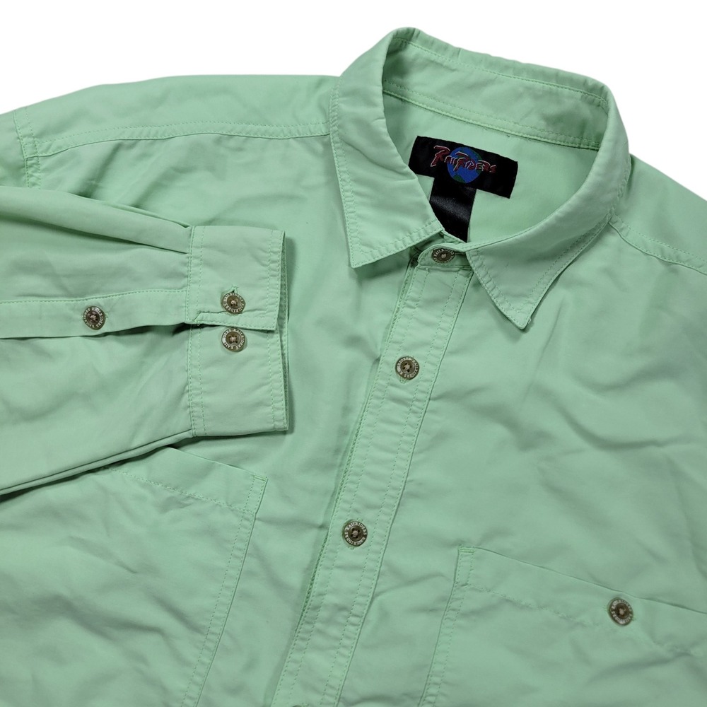 RailRiders Button Up Shirt Mens L Green Nylon Adventure Hiking Outdoors Roll Tab